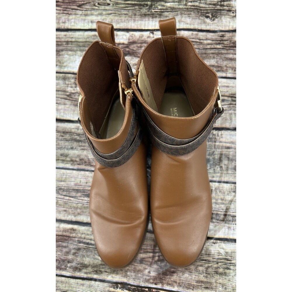 MICHAEL KORS Women's Rory Signature Ankle Side-Zip Flat Brown Booties, Size 8.5 - Picture 8 of 11